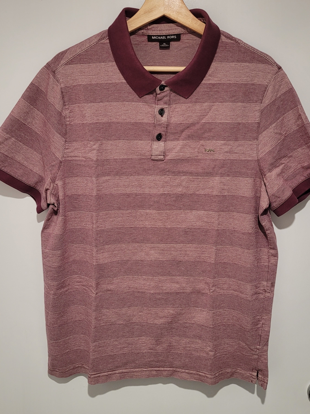 Michael Kors Men's Striped Polo in Mauve and Burgundy Size XL
